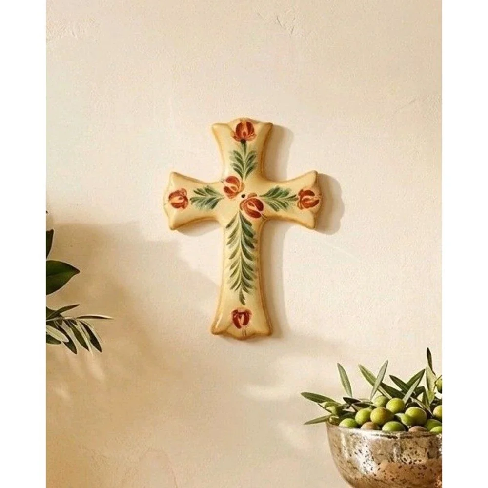 Southern Living At Home Gail Pittman Siena Ceramic Wall Cross Hand Painted 7.25